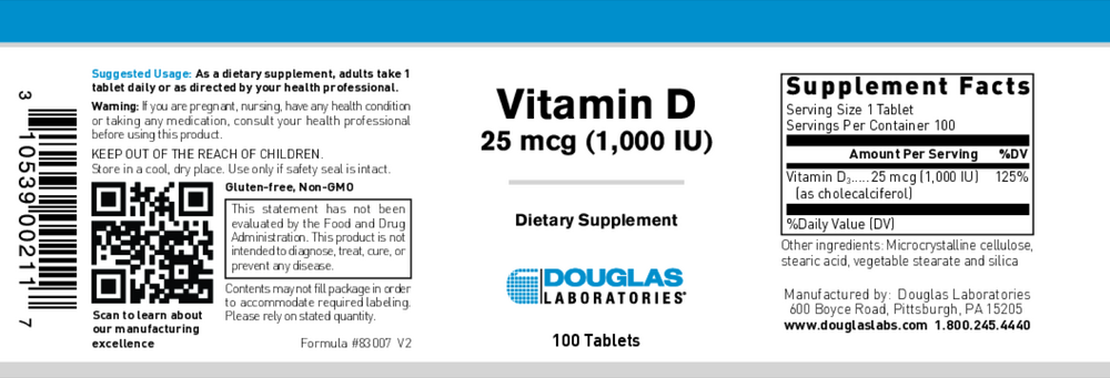 Vitamin D 1000 IU, 100 Tablets