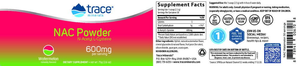 NAC Powder, Watermelon, 75 g Powder