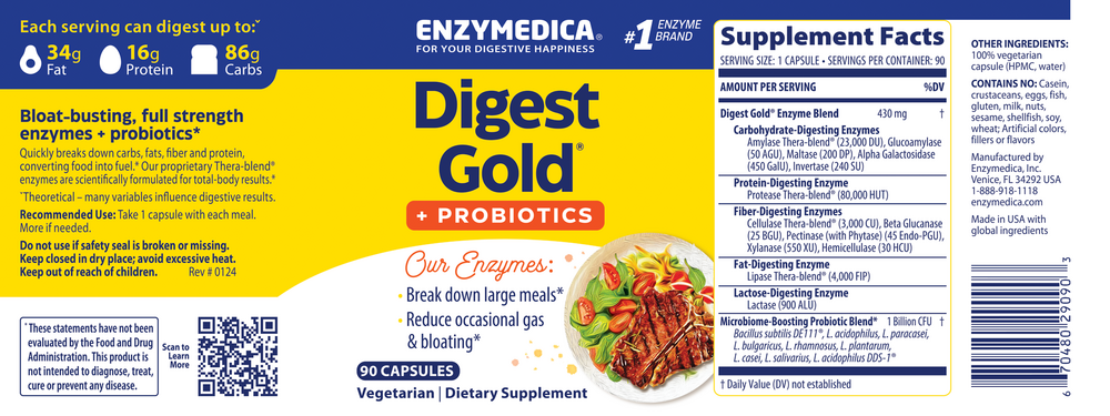 Digest Gold™ + Probiotics, 90 Vegetarian Capsules