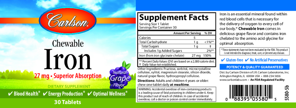 Chewable Iron - Grape, 30 Tablets