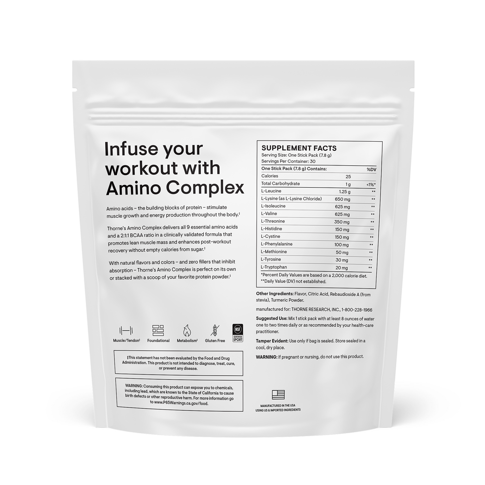 Amino Complex Lemon Flavored, 30 Packets , Brand_Thorne Research Form_Packets Size_30 Packets