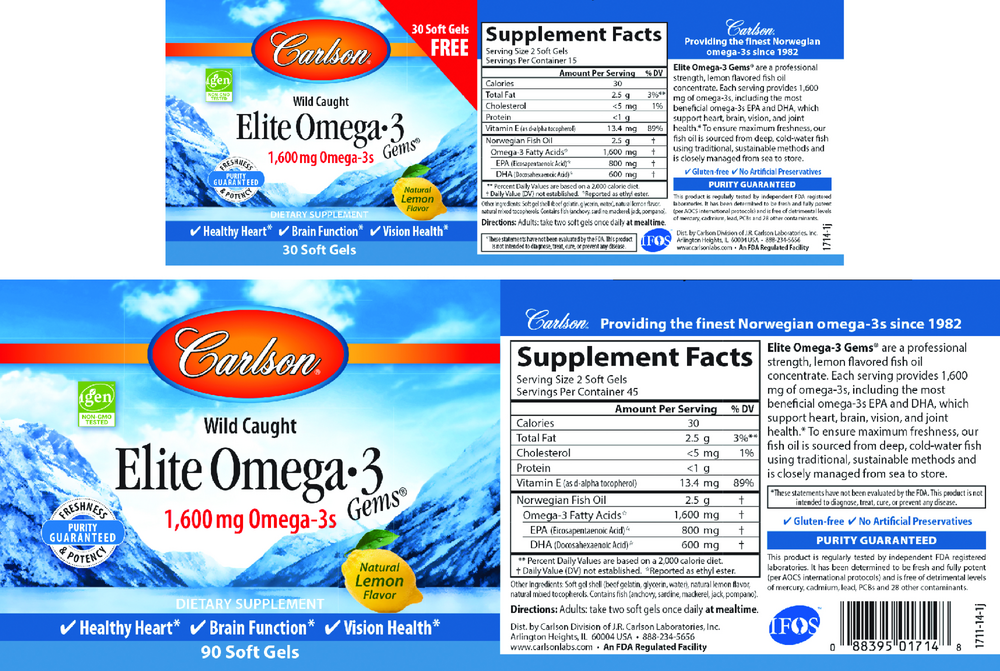 Elite Omega-3 Gems®, 1600 mg Omega-3s, Lemon Flavor, 90 + 30 Softgels