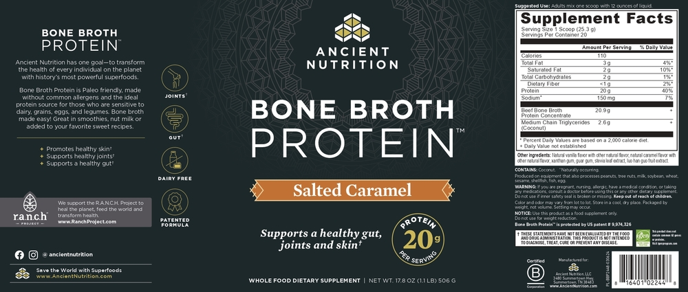Ancient Nutrition Bone Broth Protein Salted Caramel - back