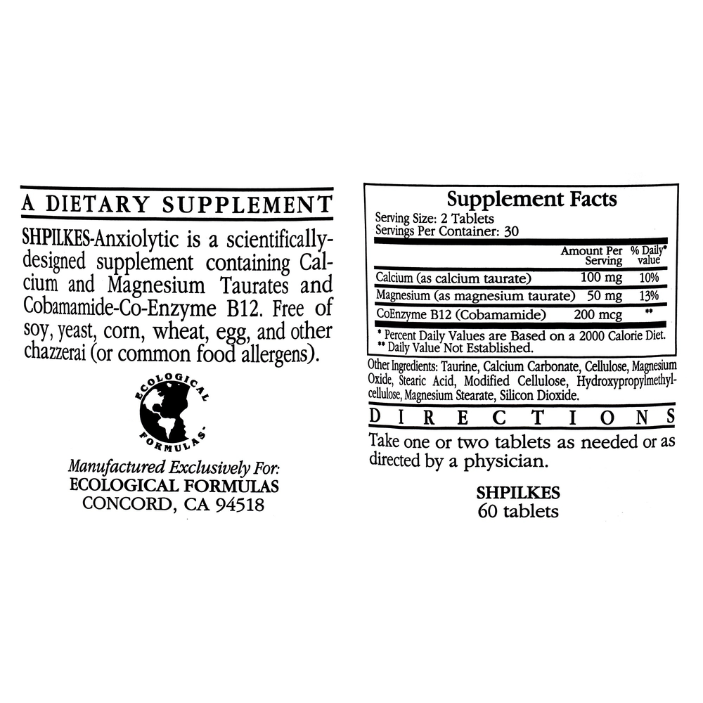 Shpilkes (CA Carbonate/MG Taurate + L-Theanine), 60 Capsules