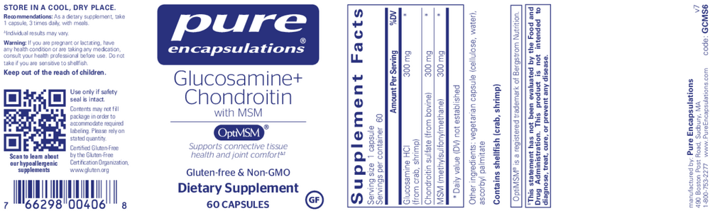 Glucosamine Chondroitin with MSM, 60 Capsules , Brand_Pure Encapsulations caps Emersons Form_Capsules Requires Consultation Size_60 Capsules