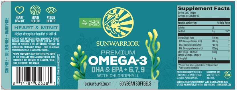 Premium Omega-3, 60 Capsules , Brand_Sunwarrior Form_Capsules Size_60 Capsules