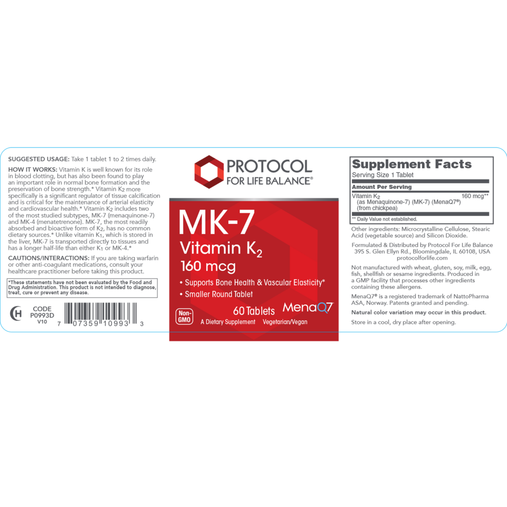 MK-7 160mcg, 60 Tablets , Brand_Protocol for Life Balance Form_Tablets Requires Consultation Size_60 Tablets tablets