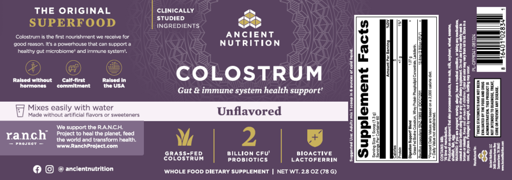 Ancient Nutrition Colostrum Powder Gut and Immune System Health, Unflavored - back