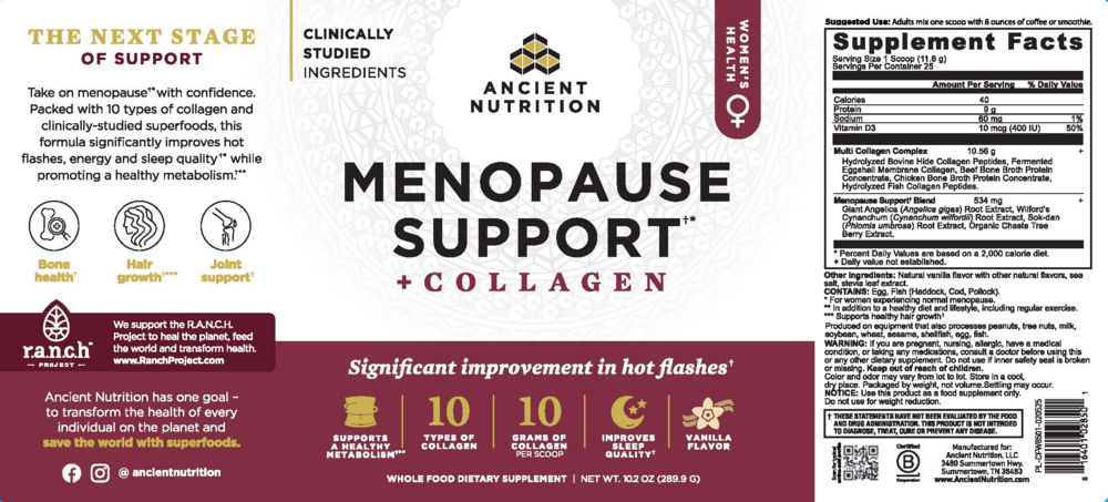 Ancient Nutrition Menopause Support + Collagen - Vanilla - back