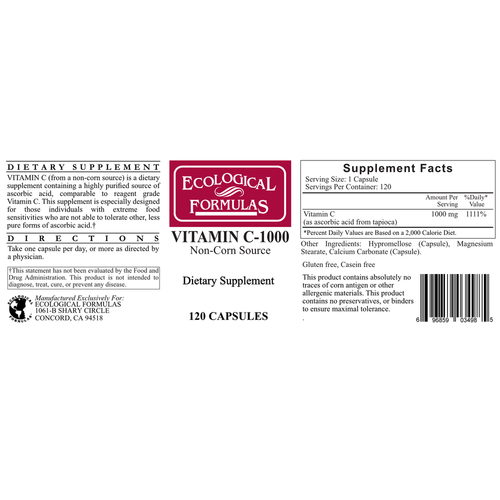 Vitamin C-1000 (non-corn), 120 Capsules
