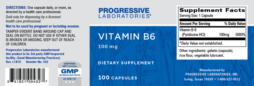 Vitamin B-6, 100 Capsules , Brand_Progressive Labs capsules Form_Capsules Requires Consultation Size_100 Capsules