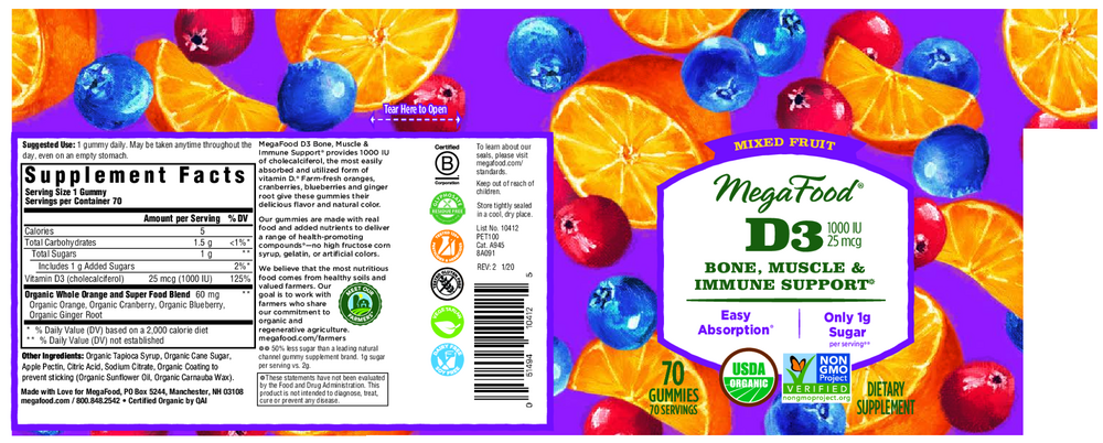 D3 Wellness 1000 IU Gummies, Mixed Fruit, 70 Gummies