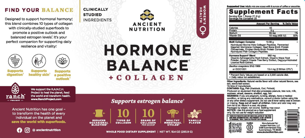 Ancient Nutrition Hormone Balance + Collagen Powder - back
