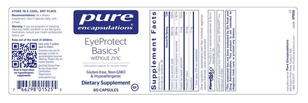 EyeProtect Basics (without zinc), 60 Capsules , Brand_Pure Encapsulations caps Emersons