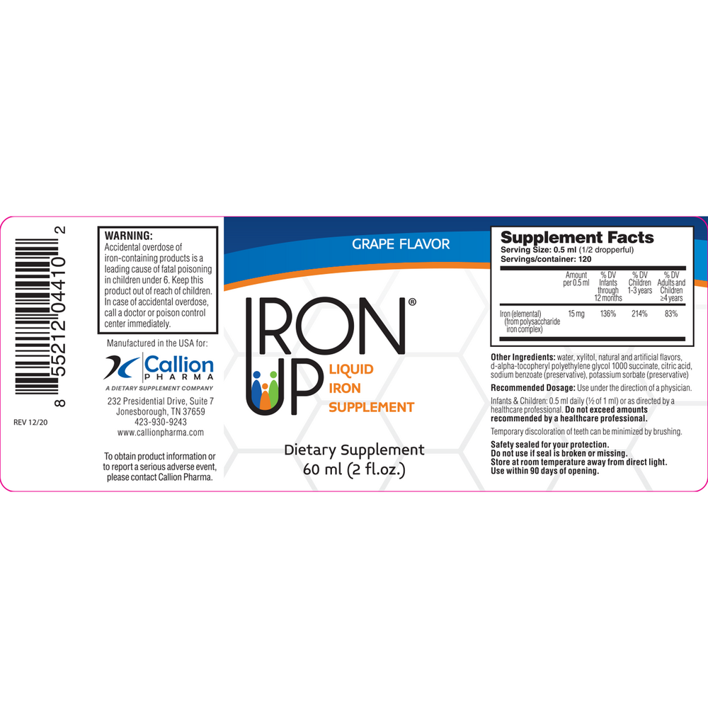 A.C. Grace IronUp Liquid Iron Supplement Grape 2 fl oz - back of bottle