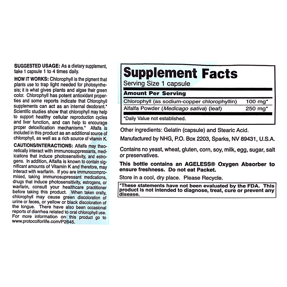 Chlorophyll 100mg, 90 Capsules , Brand_Protocol for Life Balance capsules Form_Capsules Requires Consultation Size_90 Capsules