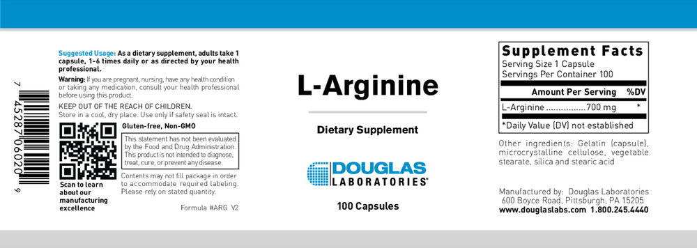 L-Arginine 700mg, 100 Capsules
