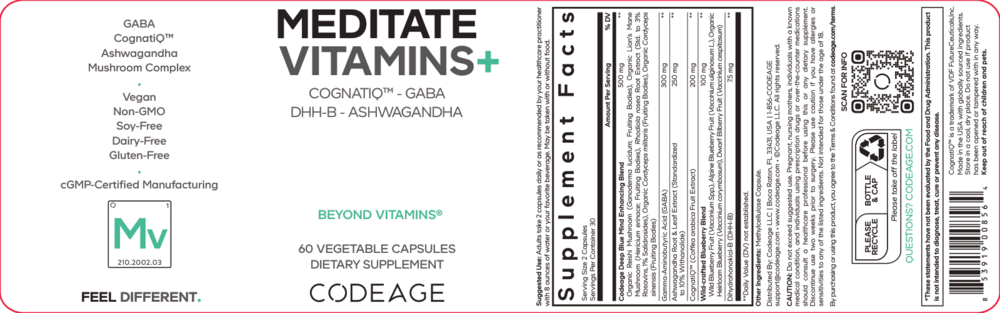 Meditate Vitamins - Stress Anxiety & Cortisol, 60 Capsules