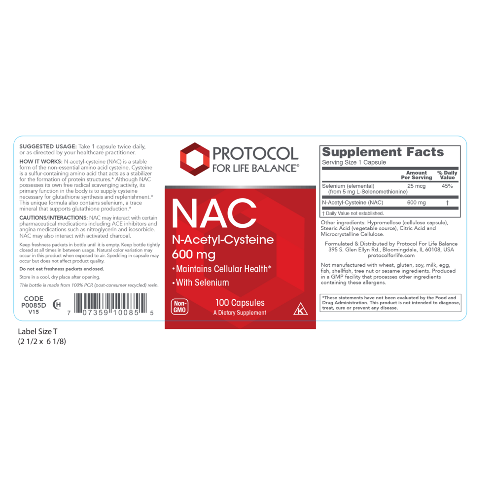 NAC N-Acetyl Cysteine 600mg, 100 Capsules