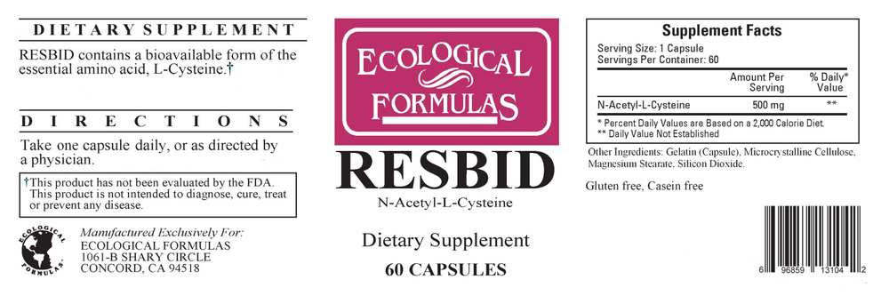 Resbid (N-AcetylCysteine SR 500mg), 60 Capsules