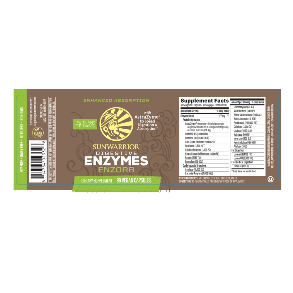 Enzorb Digestive Enzymes, 90 Capsules , Brand_Sunwarrior Form_Capsules Size_90 Capsules