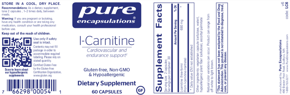L-Carnitine, 60 Capsules , Brand_Pure Encapsulations caps Emersons