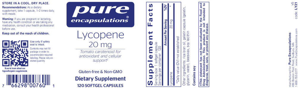 Lycopene, 20 mg, 120 Softgels , Brand_Pure Encapsulations Emersons Form_Softgels Requires Consultation Size_120 Softgels softgels