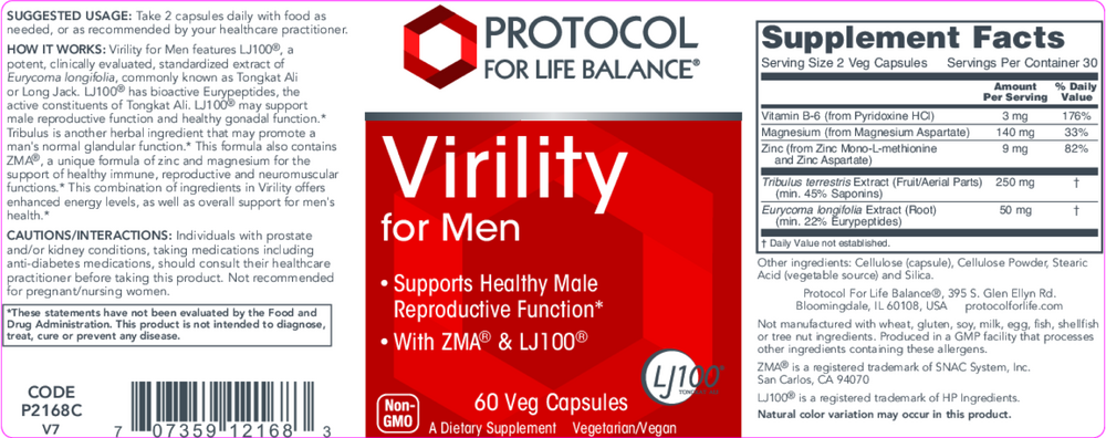 Virility for Men, 60 Capsules , Brand_Protocol for Life Balance capsules Form_Capsules Requires Consultation Size_60 Capsules