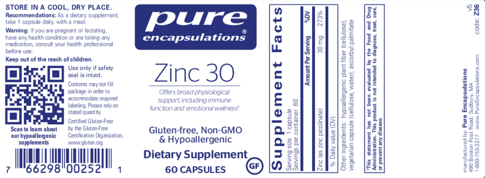 Zinc 30, 60 Capsules , Brand_Pure Encapsulations Form_Capsules Requires Consultation Size_60 Capsules