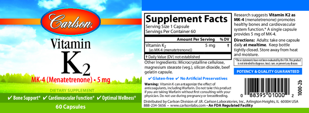 Vitamin K2 as MK-4, 60 Capsules