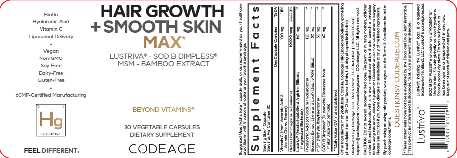 Hair Growth + Smooth Skin MAX, 30 Capsules