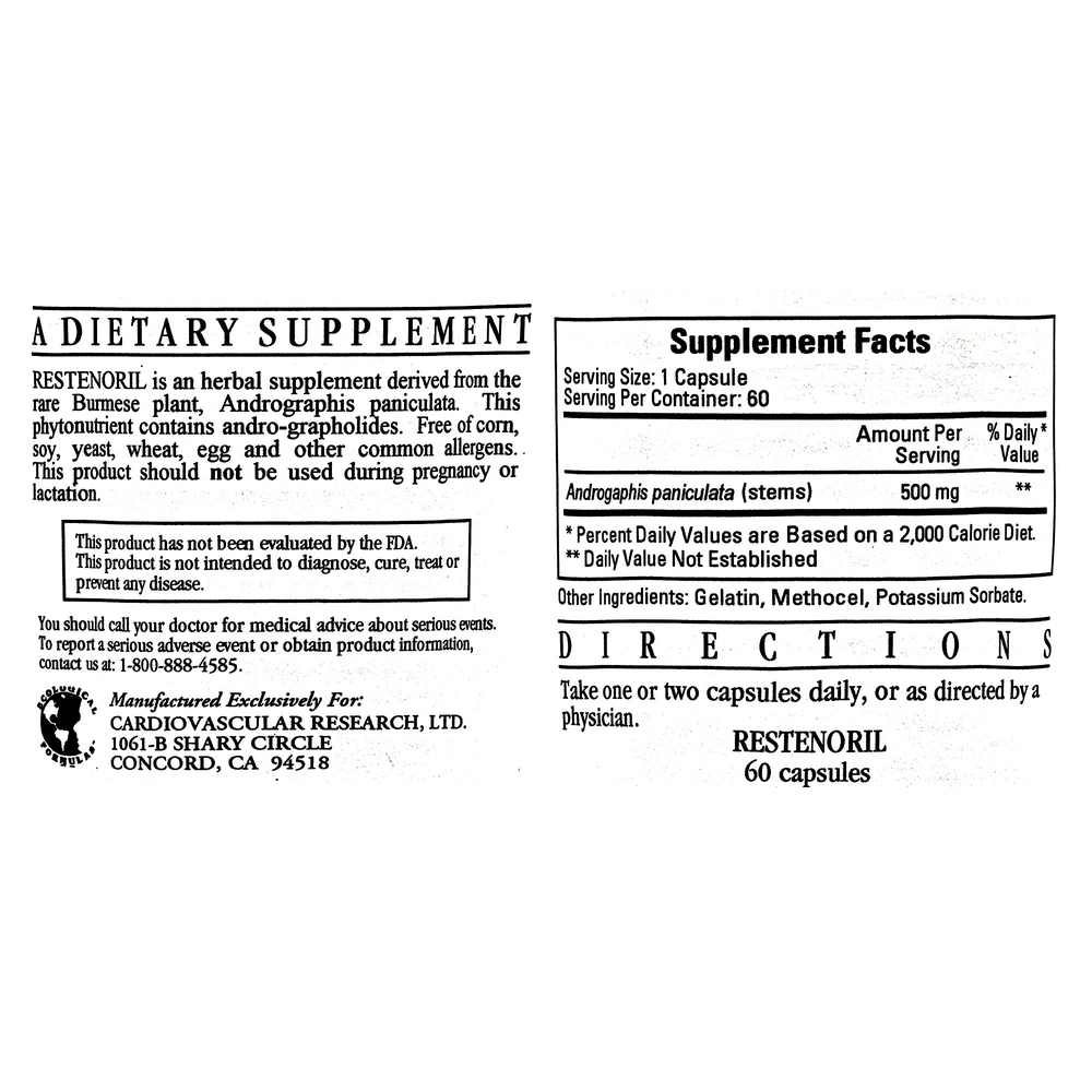 Restenoril (Andrographis 4:1), 60 Capsules