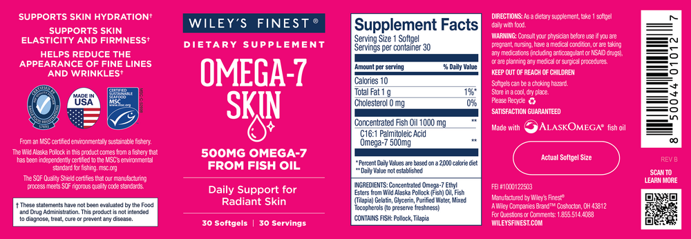 Omega-7 Skin, 30 Softgels , Brand_Wiley's Fish Oil Form_Softgels Size_30 Softgels