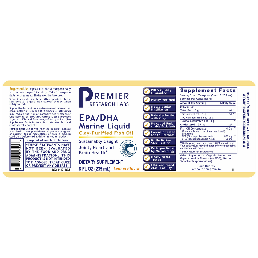 EPA/DHA Marine Liquid, 235 Milliliters , Brand_Premier Research Labs Form_Liquid liquid Requires Consultation Size_235 Milliliters