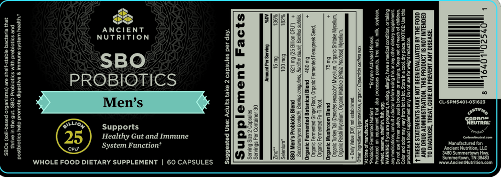 Ancient Nutrition SBO Probiotics Men's - back