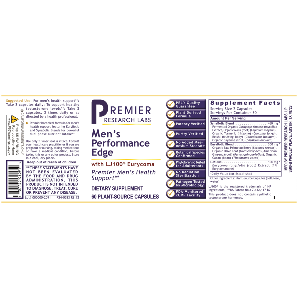 Men's Performance Edge, 60 Capsules , Brand_Premier Research Labs capsules Form_Capsules Requires Consultation Size_60 Capsules