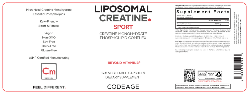 Liposomal Creatine Monohydrate Phospholipid Complex Capsules, 360 Capsules