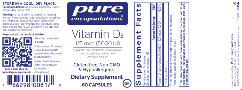 Vitamin D3 125mcg (5,000IU), 60 Capsules , Brand_Pure Encapsulations Form_Capsules Requires Consultation Size_60 Capsules