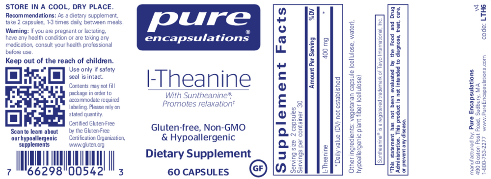 l-Theanine - 60 Capsules , Pure Encapsulations