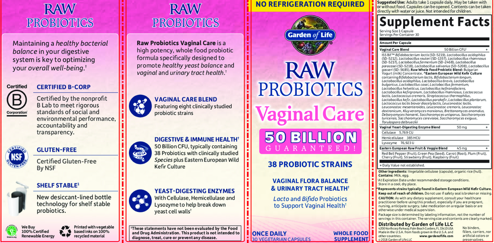 RAW Probiotics Vaginal Care, 50 Billion CFU with 38 Strains, 30 Vegetarian Capsules