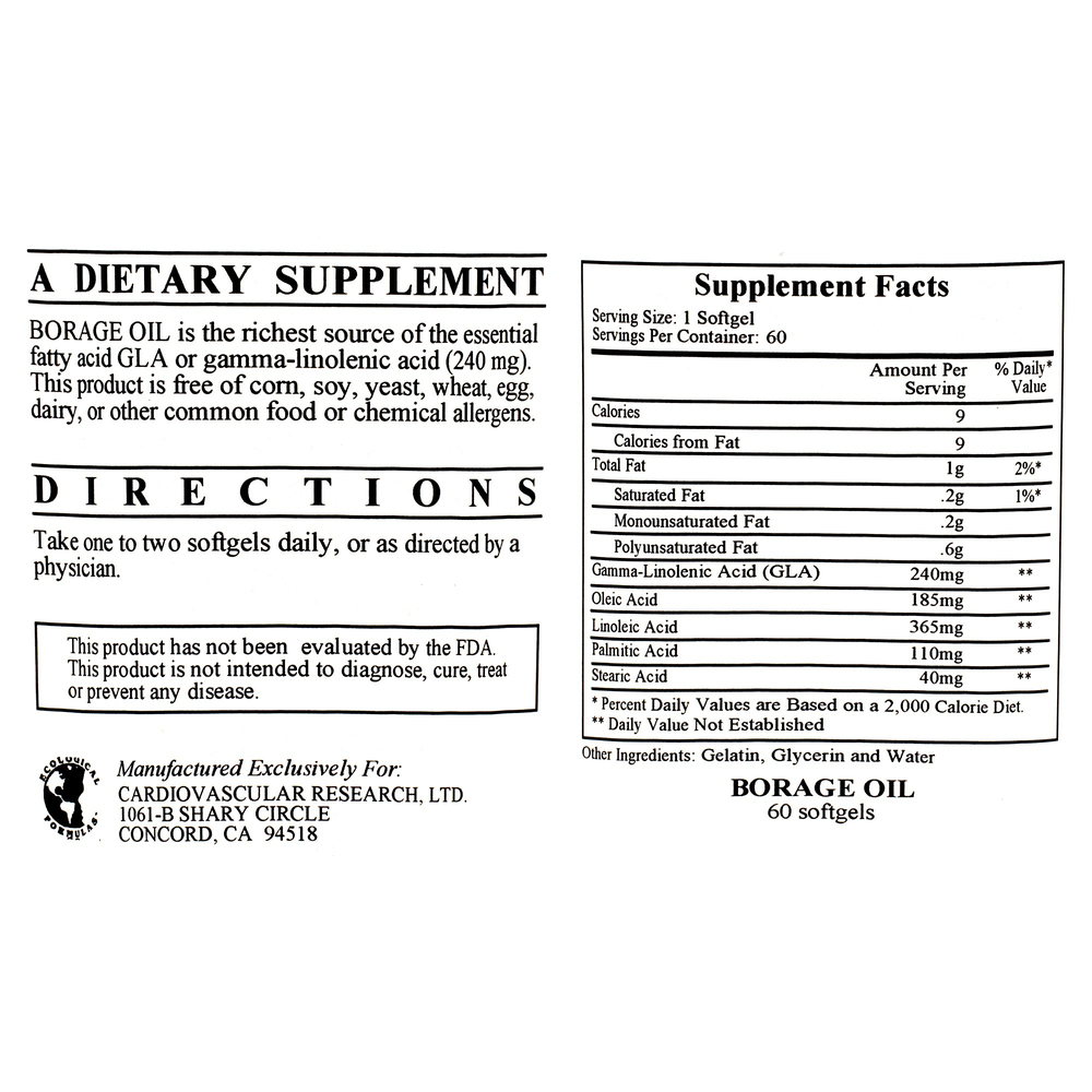 Borage Oil GLA-240, 60 Softgels