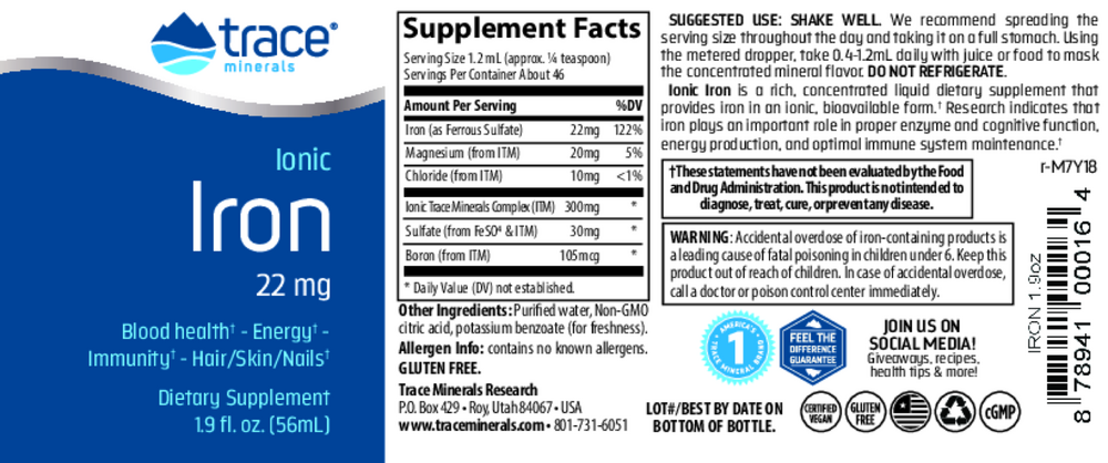 Liquid Ionic Iron 22mg, 56 mL Liquid