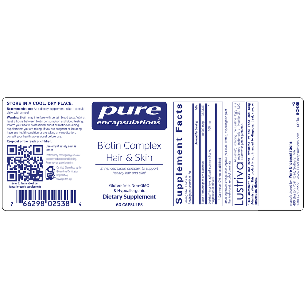 Biotin Complex Hair & Skin, 60 Capsules , Brand_Pure Encapsulations Form_Capsules Requires Consultation Size_60 Capsules