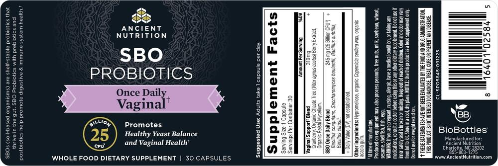 Ancient Nutrition SBO Probiotics Vaginal Once Daily - back