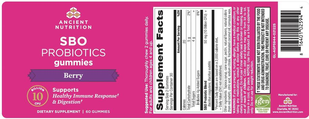 Ancient Nutrition SBO Probiotic Gummies, Berry - back