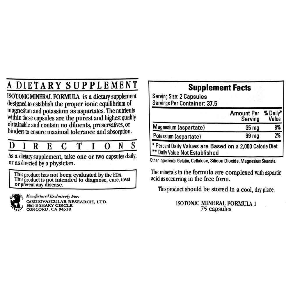 Isotonic Mineral Formula 1, 75 Capsules