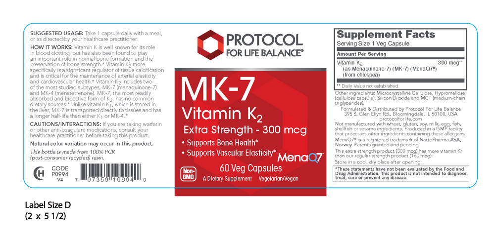 Vitamin K2 (MK-7) 300 mcg, 60 Capsules , Brand_Protocol for Life Balance capsules Form_Capsules Requires Consultation Size_60 Capsules