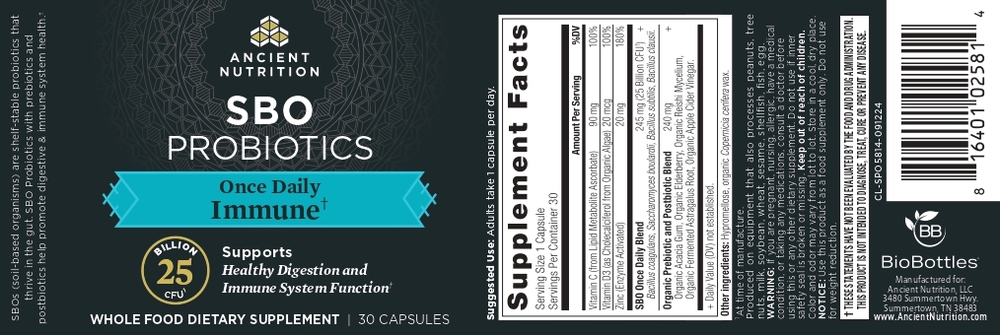 Ancient Nutrition SBO Probiotics Immune Once Daily - back