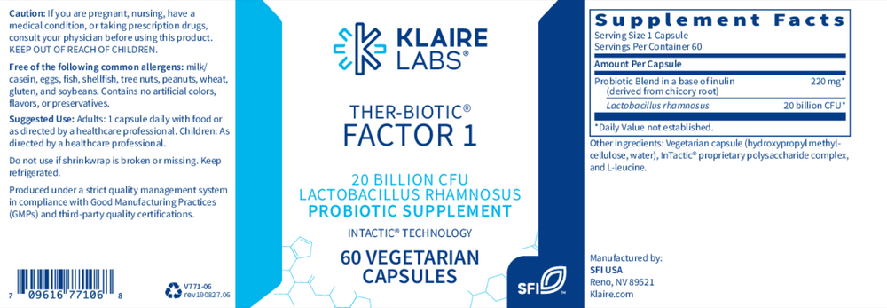 Ther-Biotic Factor 1 (Lactobacillus rhamnosus) Probiotic, 60 Capsules