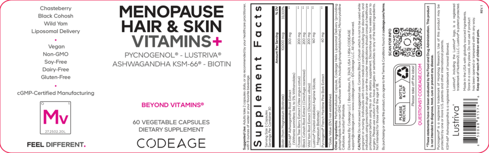 Menopause Hair & Skin Vitamins+, 60 Capsules
